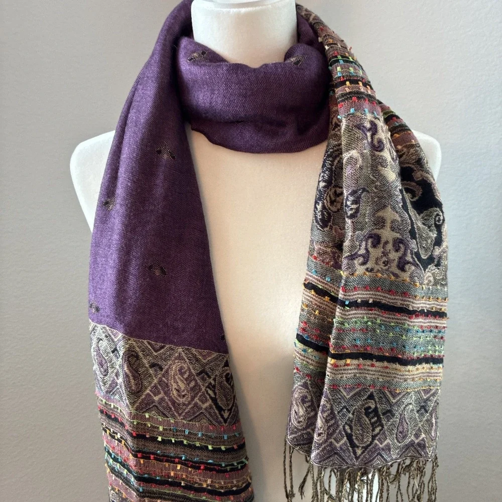 Women's Pashmina  Silk Blend Scarf Wrap Shawl Paisley Embroidered Boho Festival